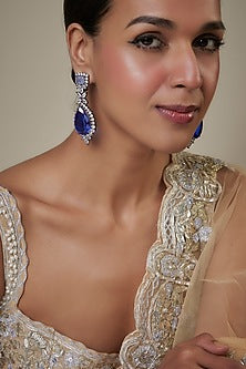 White Finish Blue Zircon Dangler Earrings