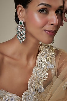 White Finish Green Zircon Chandelier Earrings