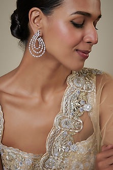 White Finish Zircon Layered Dangler Earrings