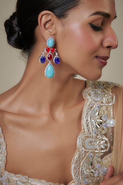 White Finish Multi-Colored Zircon Dangler Earrings