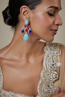 White Finish Multi-Colored Zircon Dangler Earrings
