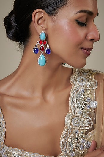 White Finish Multi-Colored Zircon Dangler Earrings