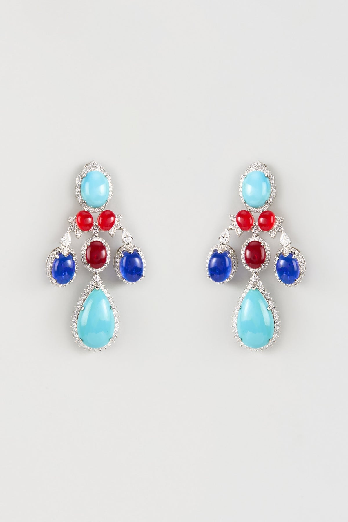 White Finish Multi-Colored Zircon Dangler Earrings