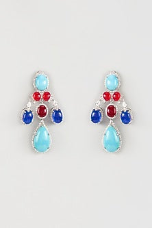 White Finish Multi-Colored Zircon Dangler Earrings