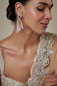 White Finish Zircon & Blue Stone Dangler Earrings