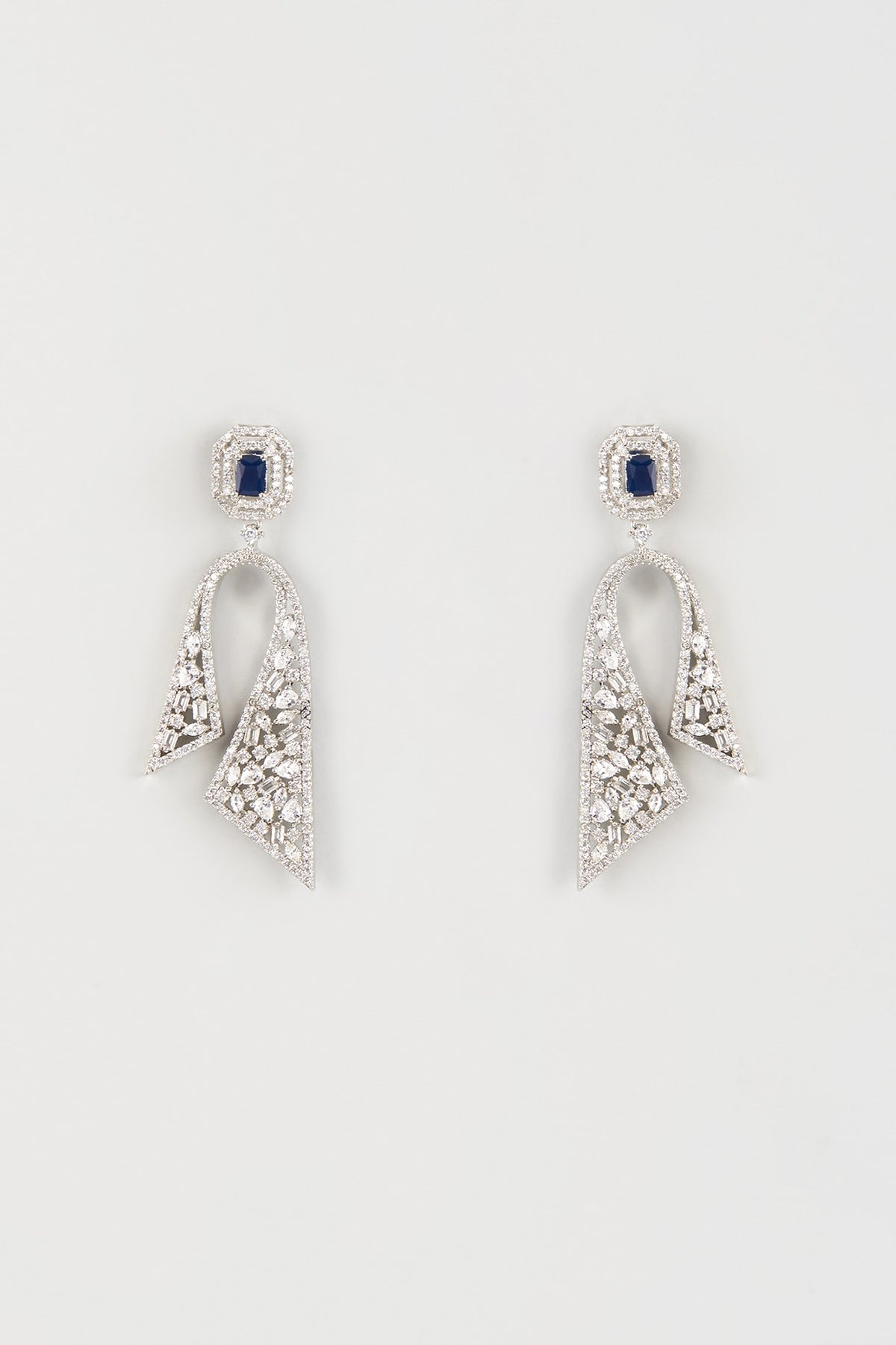 White Finish Zircon & Blue Stone Dangler Earrings