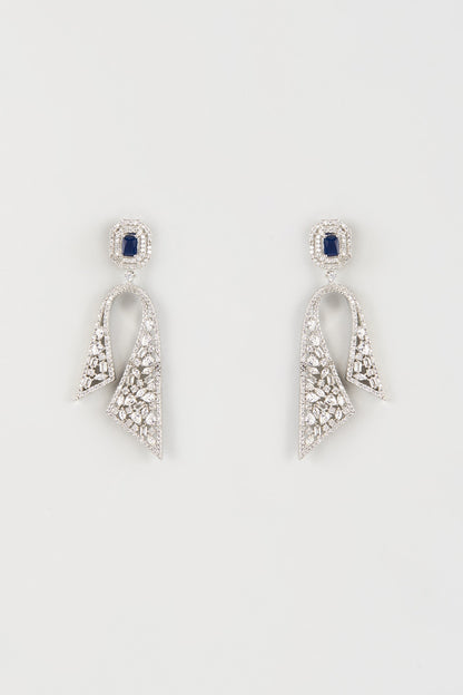 White Finish Zircon & Blue Stone Dangler Earrings