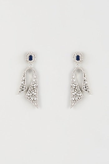 White Finish Zircon & Blue Stone Dangler Earrings
