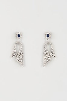 White Finish Zircon & Blue Stone Dangler Earrings