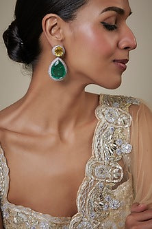 White Finish Multi-Colored Zircon Dangler Earrings