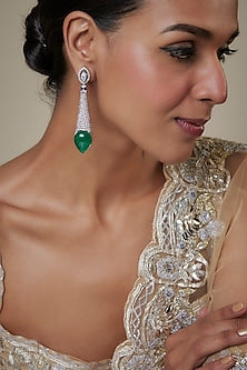 White Finish Green Zircon Dangler Earrings