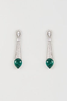 White Finish Green Zircon Dangler Earrings