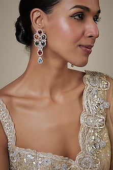 White Finish Multi-Colored Stone & Zircon Dangler Earrings