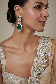White Finish Green Zircon Dangler Earrings