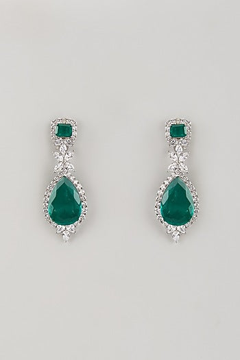 White Finish Green Zircon Dangler Earrings