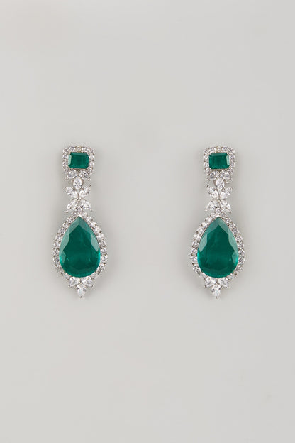 White Finish Green Zircon Dangler Earrings
