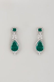 White Finish Green Zircon Dangler Earrings