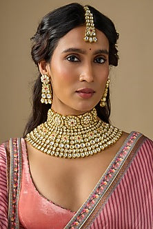 Gold Finish Kundan Polki Choker Necklace Set