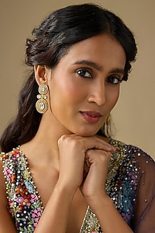 Gold Finish Kundan Polki Dangler Earrings