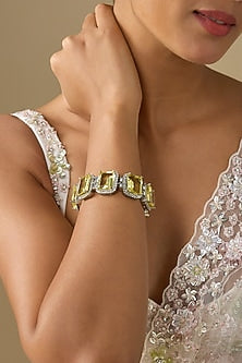 White Finish Yellow Crystal & Zircon Bracelet