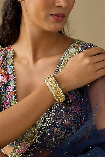 Gold Finish Kundan Polki Openable Bangle
