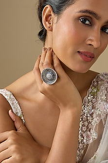 Rose Gold Finish Zircon & Blue Stone Ring