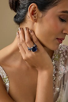 White Finish Zircon & Blue Stone Ring