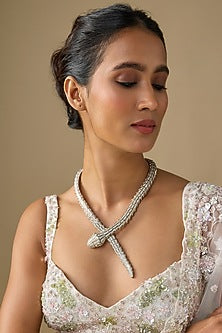 White Finish Zircon Snake Choker Necklace