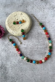 Gold Finish Multi-Colored Kundan Polki Long Necklace Set