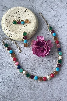 Gold Finish Multi-Colored Kundan Polki Long Necklace Set