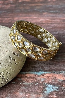 Gold Finish Kundan Polki Openable Bangle
