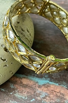 Gold Finish Kundan Polki Openable Bangle