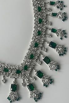 White Finish Zircon & Green Stone Necklace Set