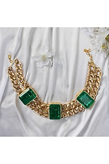 Gold Finish Emerald Synthetic Stone Doublet Long Necklace