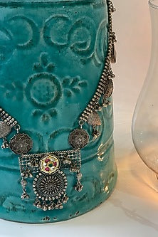 Oxidised Finish Multi-Colored Stone Long Necklace Set