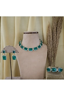 White Finish Green Zircon Choker Necklace Set
