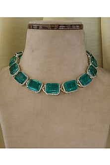 White Finish Green Zircon Choker Necklace Set