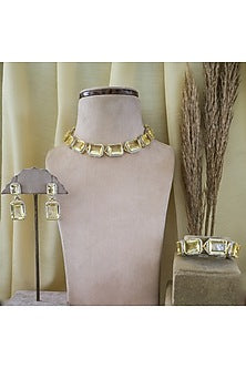 White Finish Yellow Zircon Choker Necklace Set