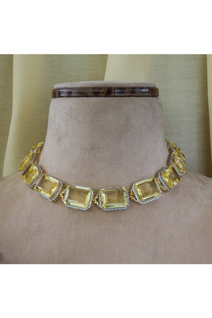 White Finish Yellow Zircon Choker Necklace Set