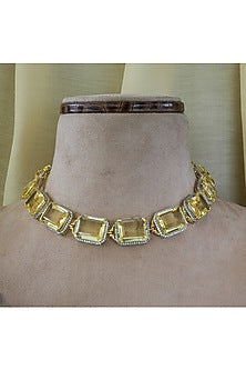 White Finish Yellow Zircon Choker Necklace Set