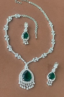 White Finish Zircon Long Necklace Set