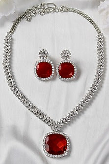 White Finish Zircon Long Necklace Set