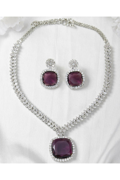 White Finish Zircon Long Necklace Set