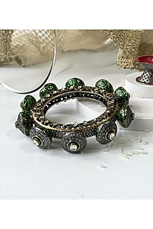 Black Rhodium FInish Kundan Polki Enameled Kada