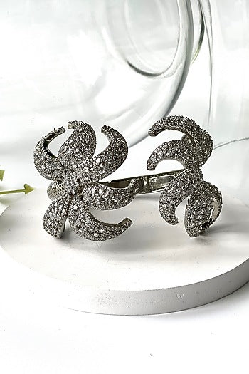 White Finish Zircon Cut Cuff Bracelet