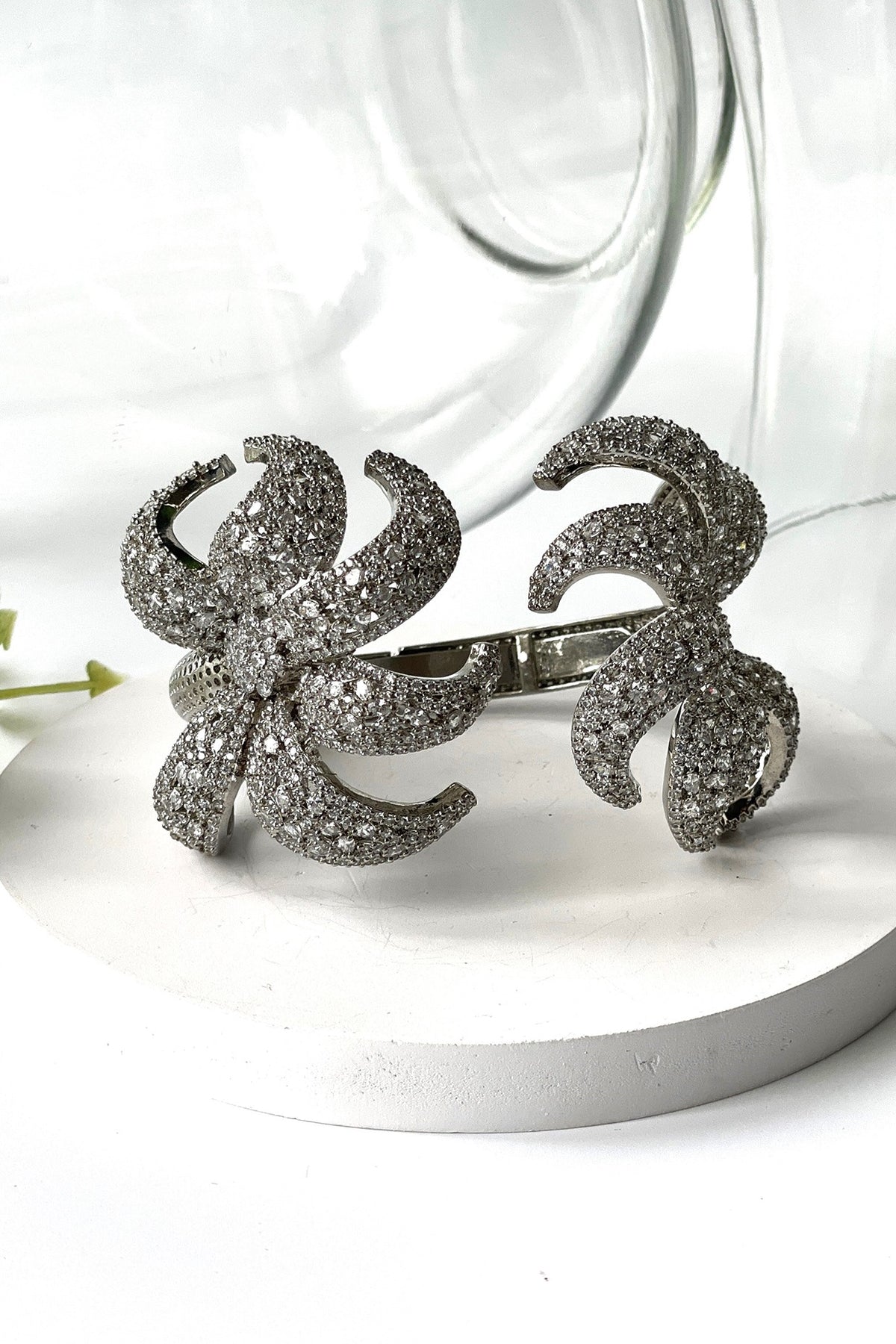 White Finish Zircon Cut Cuff Bracelet