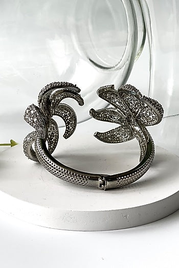 White Finish Zircon Cut Cuff Bracelet