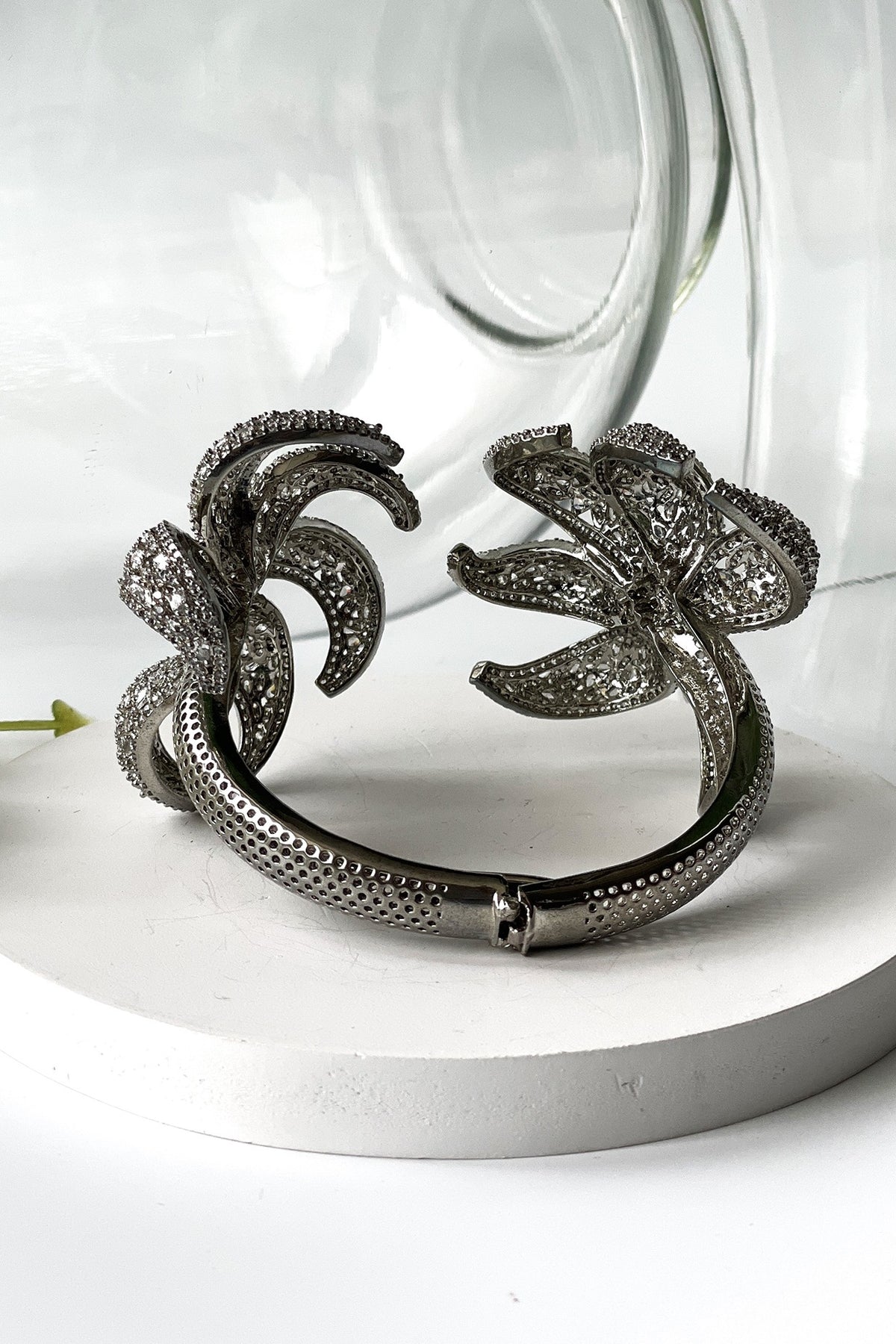 White Finish Zircon Cut Cuff Bracelet