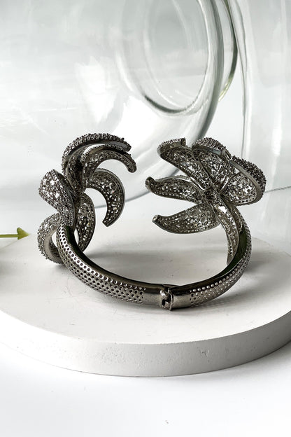 White Finish Zircon Cut Cuff Bracelet