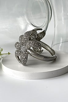 White Finish Zircon Cut Cuff Bracelet